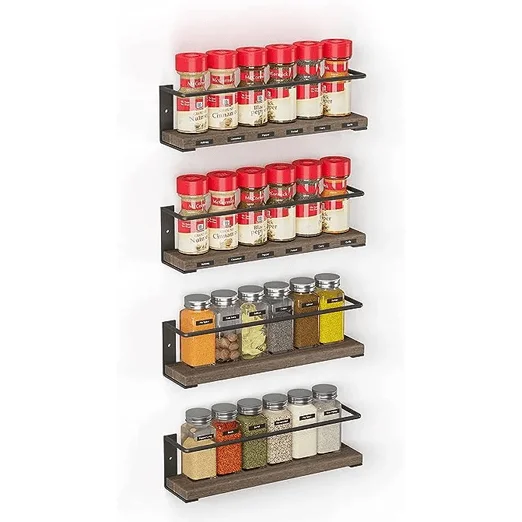 SpaceAid Wooden Wall Mount Spice Rack Organizer for Cabinet Door or over the Stove, 4 Pack