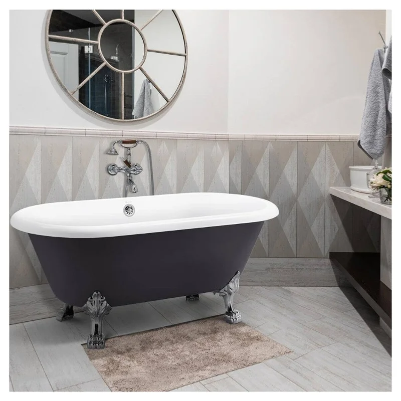 59 in. Acrylic Clawfoot Freestanding Soaking Bathtub in Gray