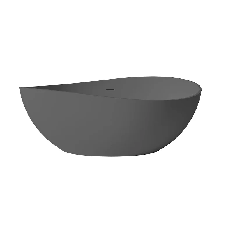 63 in. x 37 in. Stone Resin Solid Surface Freestanding Soaking Bathtub in Matte Gray