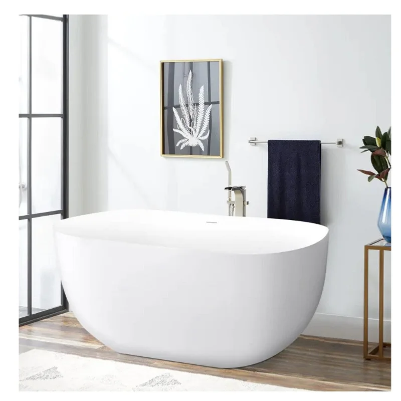 67 in. Acrylic Flatbottom Bathtub Oval Freestanding Soaking Bathtub