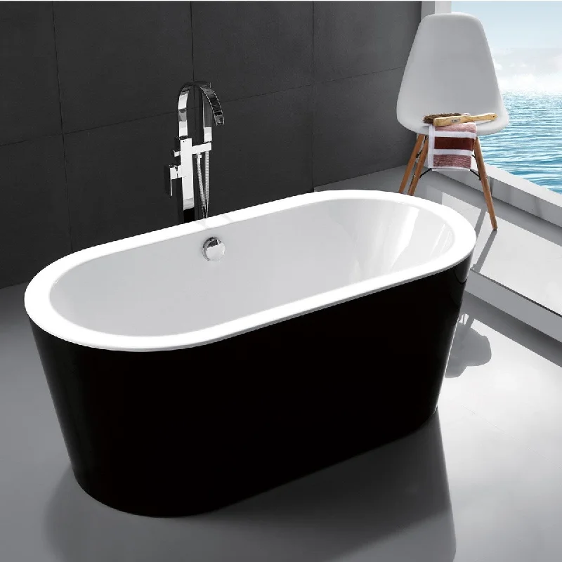 EPOWP 59" 100% Black Acrylic Freestanding Bathtub Soaking Tub