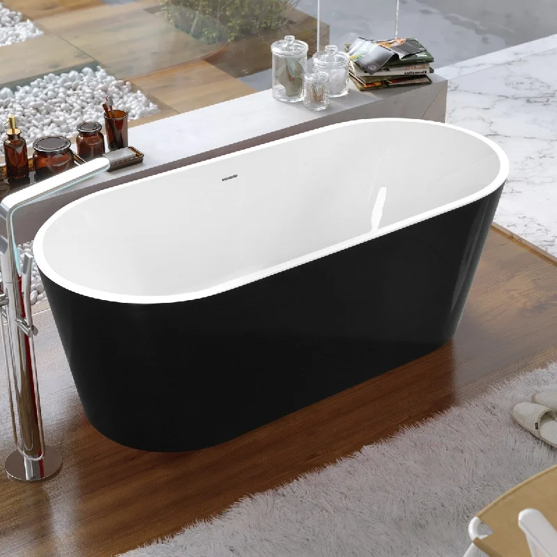 EPOWP 59" Black Acrylic Freestanding Bathtub Contemporary Soaking Tub